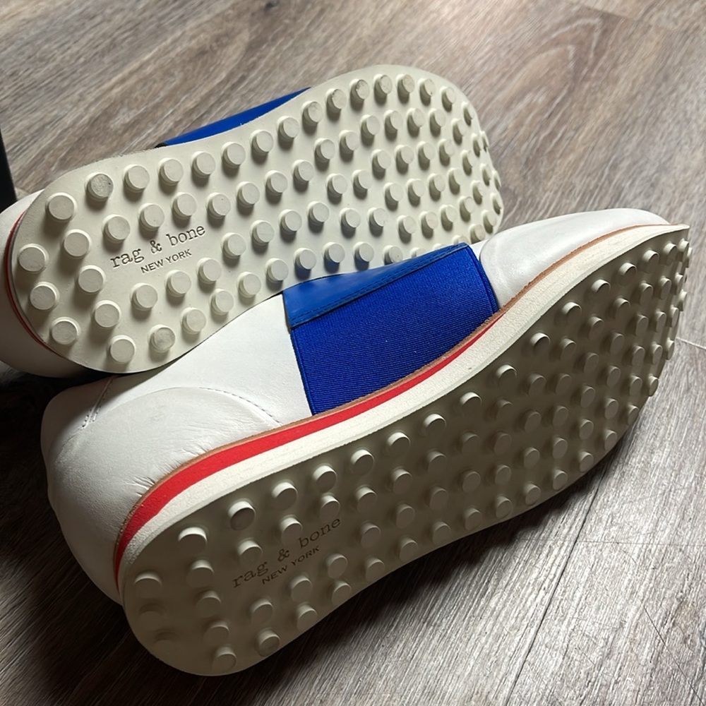 Rag & Bone Dylan Women’s Leather Elastic Runner in White & Blue Size 8.5 - Picture 12 of 14